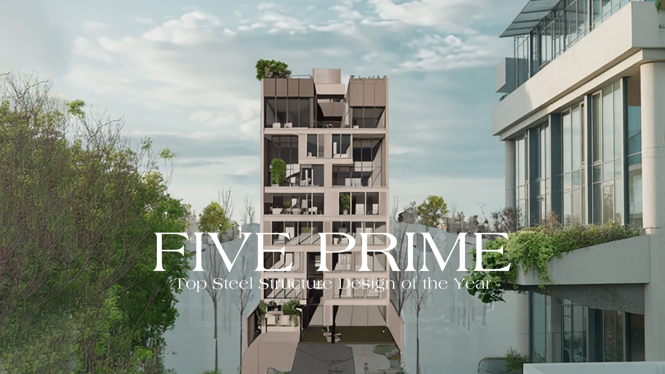 نمایی از ساختمان مسکونی Five Prime در زعفرانیه تهران، برنده جایزه برترین طراحی سازه فولادی.
